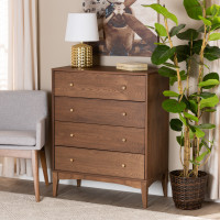 Baxton Studio MG9002-Ash Walnut-4DW-Chest Landis Mid-Century Modern Ash Walnut Finished Wood 4-Drawer Cheste